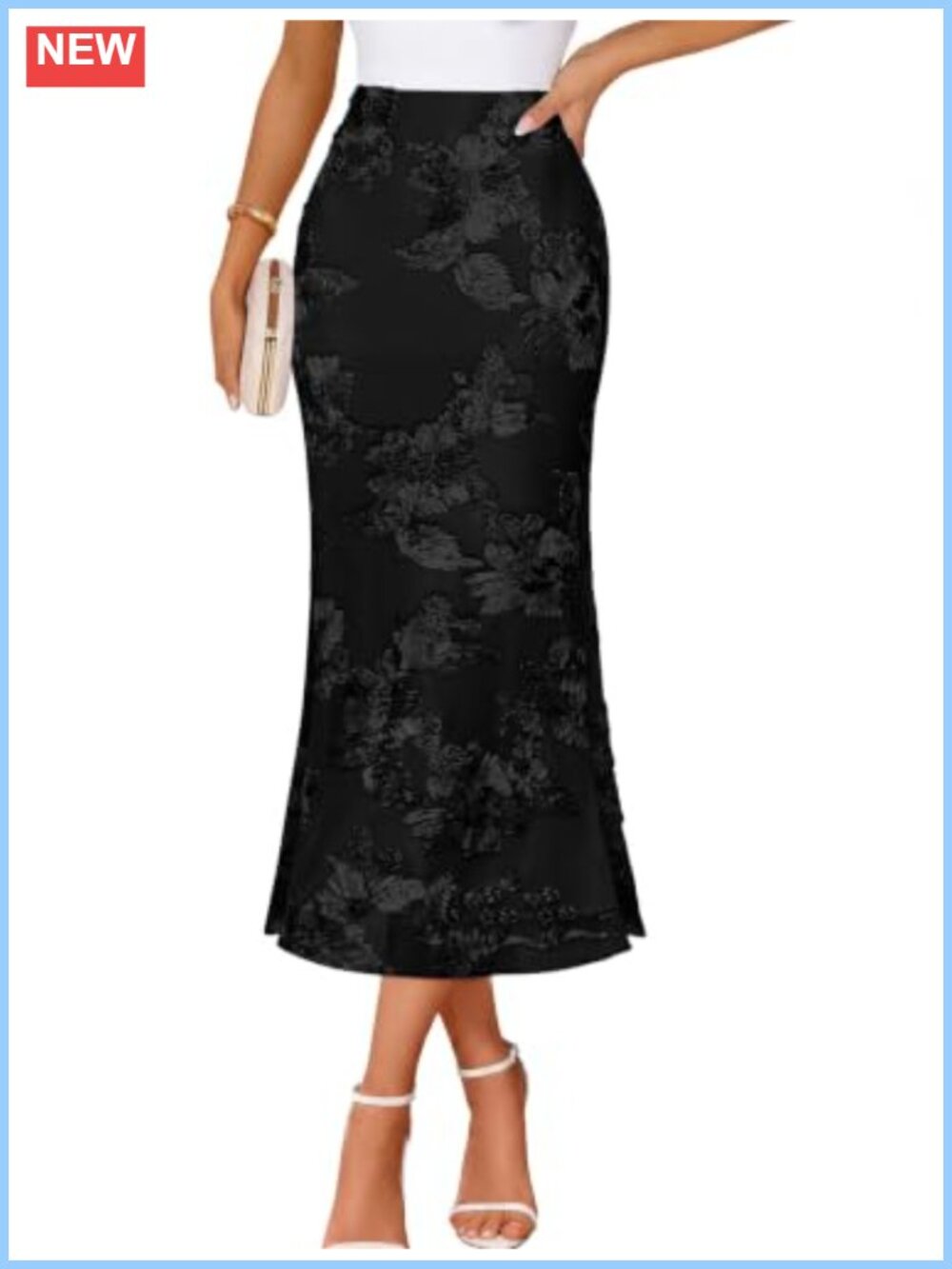 Floral Mesh Midi Skirt Mermaid Fishtail High Waist Party